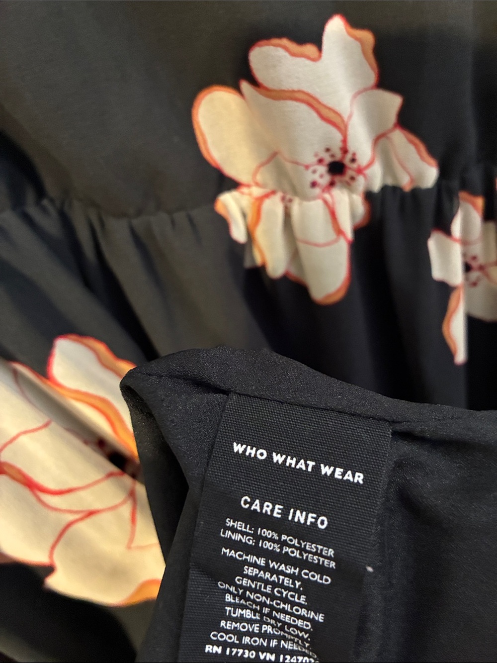 Who What Wear Black Maxi Dress Long Sheer Sleeve Tie Neck Cream Orange Floral XL - Picture 5 of 5